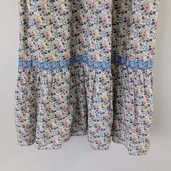 Othilia Dress Womens XS Blue Pink Floral Titania Flounced Maxi Cottage Peasant  - Picture 2 of 10